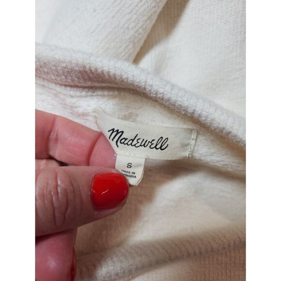 MADEWELL Womens Small Top Long Sleeve IVORY Cream Shoulder Button Elbow Patches - Picture 5 of 11